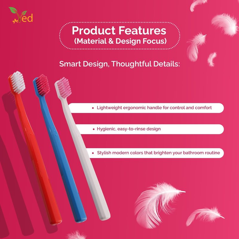 Ved Replacement Toothbrush Heads - Soft Bristle Pack for Adults | Medium & Extra Soft Options (Red, White, Dark Blue)