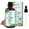 HERBION Naturals Organic Castor Oil USDA Certified, 100% Pure, Cold Pressed, Hexane-Free. Moisturizer & Hair Treatment. Glass Bottle w/Dropper, 3.38 Fl Oz