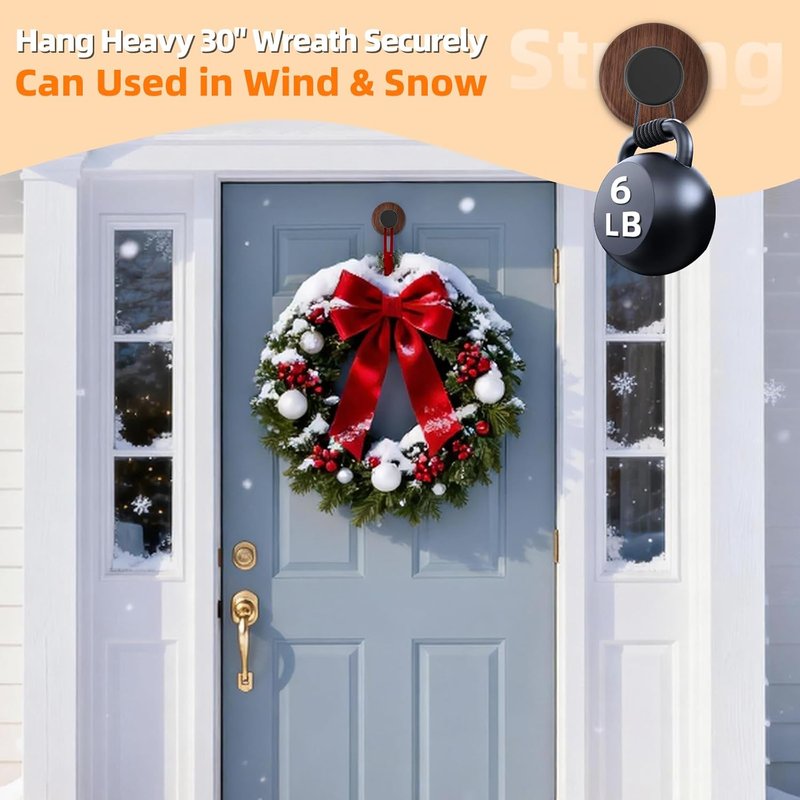 Walnut Suction Cup Wreath Hanger - No Drill Hook for Year-Round Decor | 2 Pack