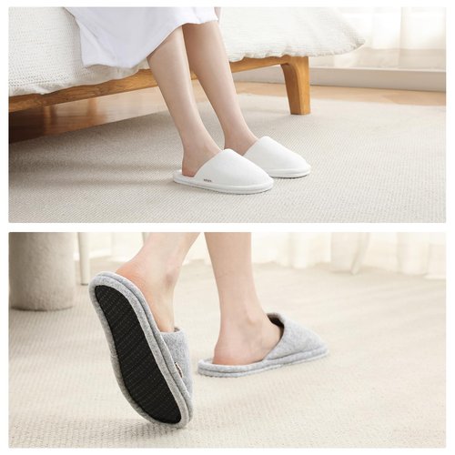 biroris 3 Pairs Closed-Toe Turkish Terry Cloth Slippers, Soft Non-Slip Indoor Slippers for Women, Machine Washable, Portable for Guest, Travel, Hotel and Spa(Black Grey White)