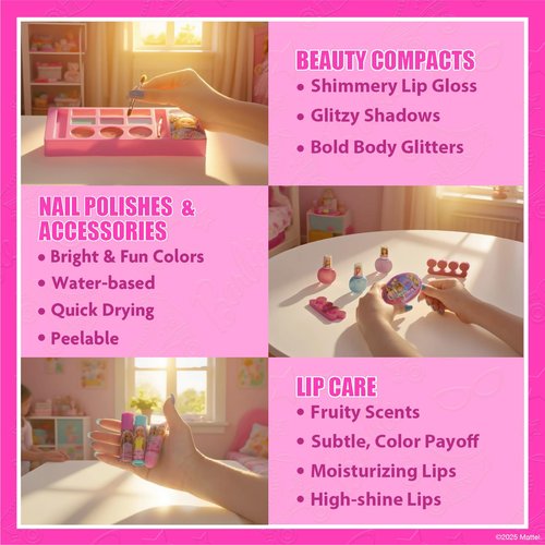 Barbie Train Case Beauty Set, Kids Makeup Kit for Girls, Real Washable Makeup Set, Play Makeup, Party Favor, Birthday, Ages 3 4 5 6 7 8 9 10 11 12 by Townley Girl