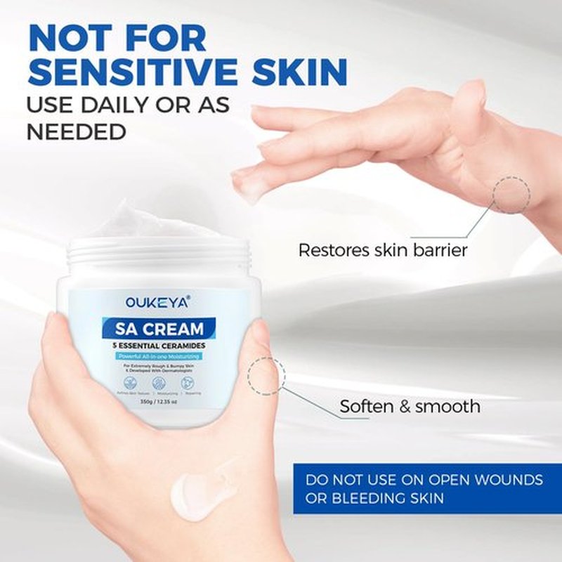 OUKEYA SA Cream - Exfoliating Body Lotion for Rough & Bumpy Skin with Ceramides & Salicylic Acid | 12.35 oz