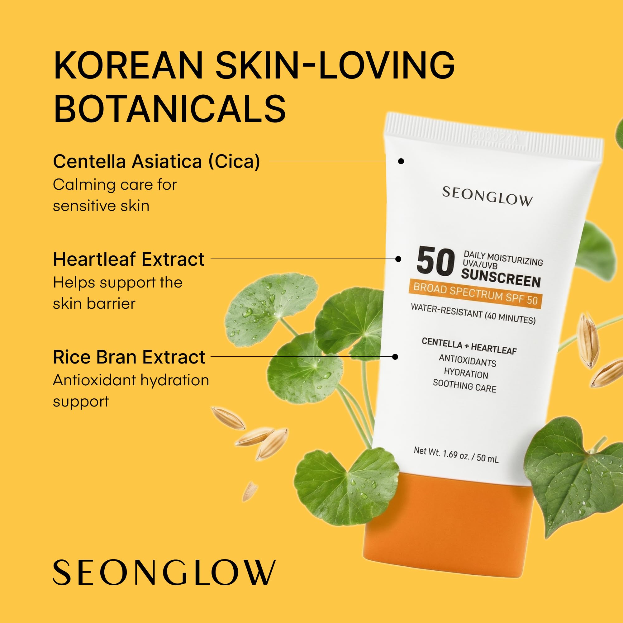 Sunscreen for Face SPF 50: Korean Daily Facial Moisturizer Sun Protector with Centella Heartleaf & Vitamin E - Lightweight Formula No White Cast & Water Resitant (1.69 Fl Oz (Pack of 1))