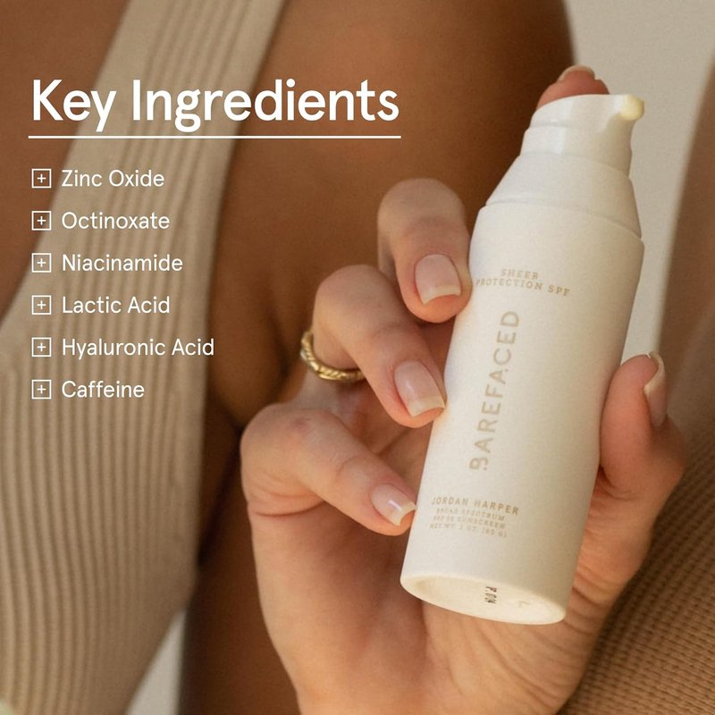 Barefaced Sheer Protection SPF 50+ | Broad-Spectrum Face Sunscreen with Zinc Oxide & Niacinamide - Oil-Free Hydration & Anti-Aging (60ml)