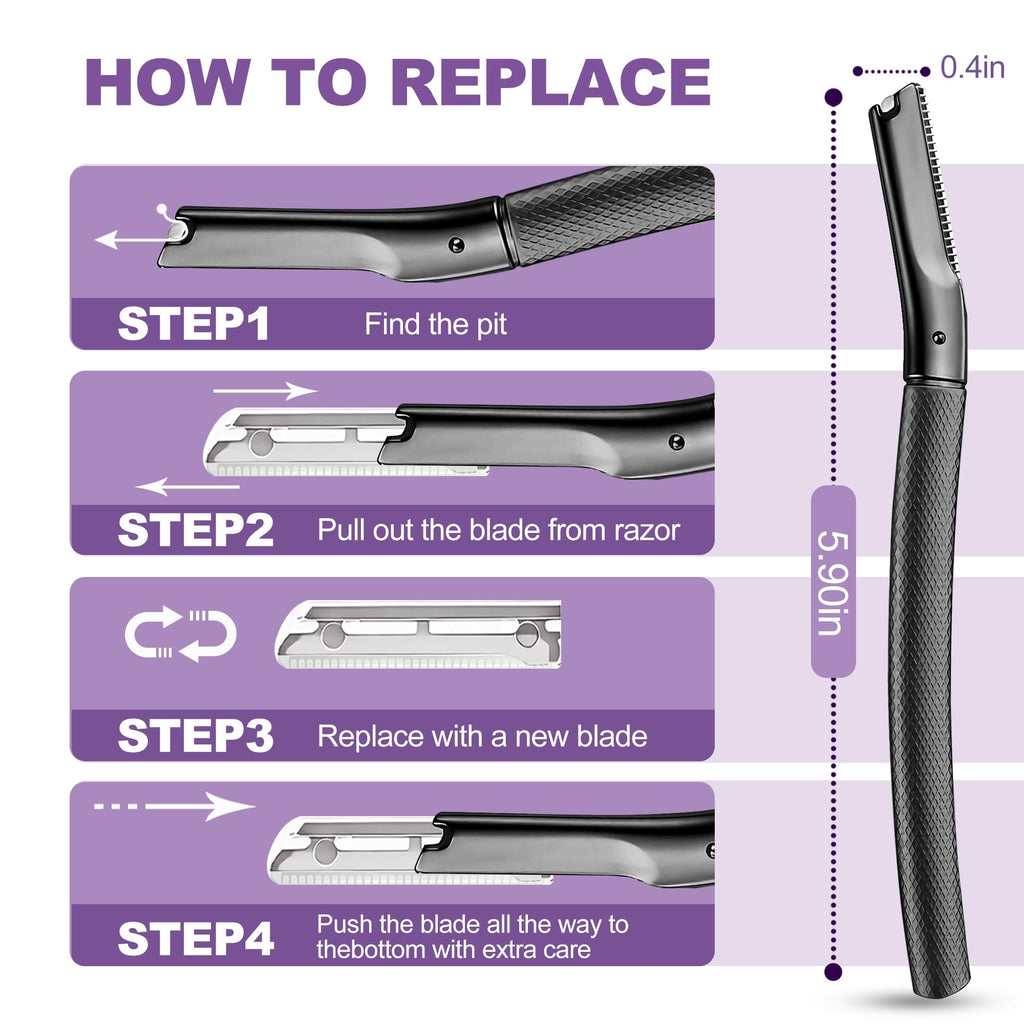 Eyebrow Razor with 16 Blades, Metal Razors for Women and Men,Dermaplane Razor for Women Face, Facial Hair Removal for & Eyebrow Hair Removal (Black)