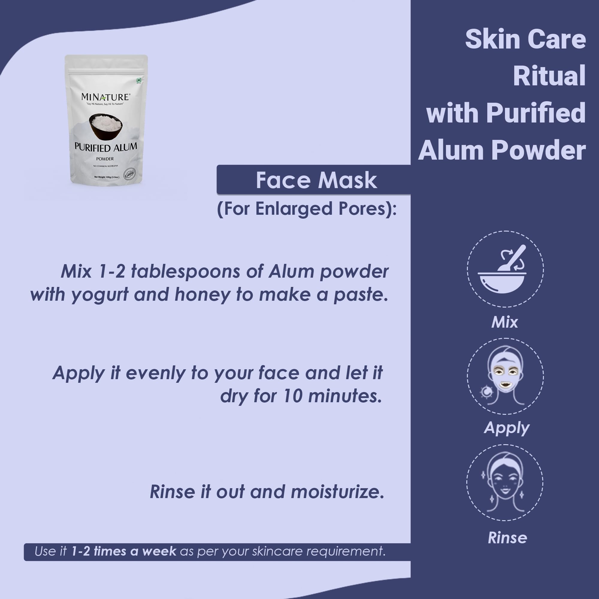 Mi Nature Alum Powder Potassium (Fitkari/Phitkari) -100% Natural Skincare for Acne, Odor Control & Water Purification Face Mask for |Pore Refining 100g |Face Pack Powder |Cruelty-Free