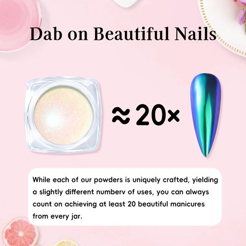 Chrome Nail Powder Kit - 4 Jar Mirror Effect Metallic Holographic Aurora Mermaid Pigment Chrome Powder for Nail Decoration, Nail Art, and Resin Crafts (0.8 g)
