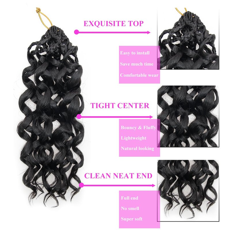 XSASLYET 10 Inch Pre Looped Crochet Hair for Black Women–Gogo Curl Curly Crochet Hair with Deep/Water/Ocean Wave Texture, Lightweight Synthetic Hair, Easy Install, Natural Look (8 Packs, 1B)