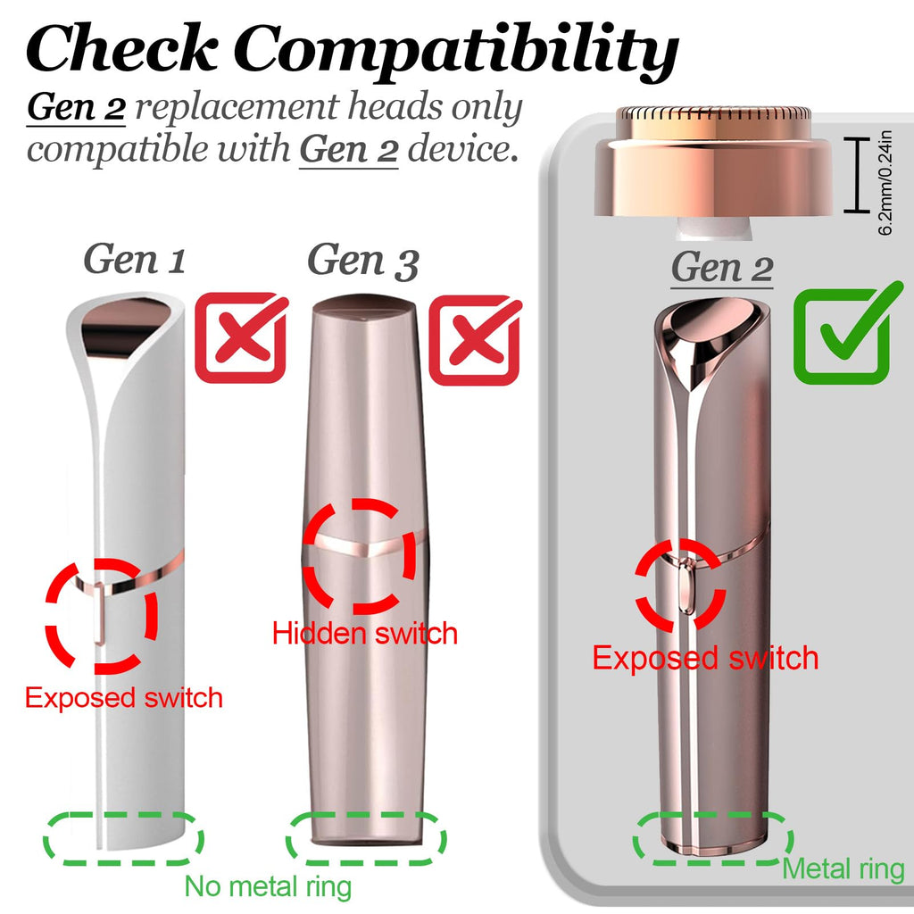 FRASAM 4-Pack Facial Rose Gold Gen 2 Replacement Heads for Flawless Hair Remover Generation 2, 18K Gold Double Blades
