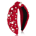 Uintoon Red Headband for Women Pearl Knotted Headband Sparkly Rhinestone Pearls Top Knotted Headbands Womens Fashion Hair Accessories Cute Hair Bands