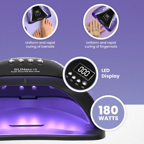 180W UV LED Nail Lamp, Gel Polish UV Light, 45 LED Nail Lights with Auto Sensor, LCD and 4 Timer Settings, Professional Nail Dryer, Blue Light Nail Lamp.