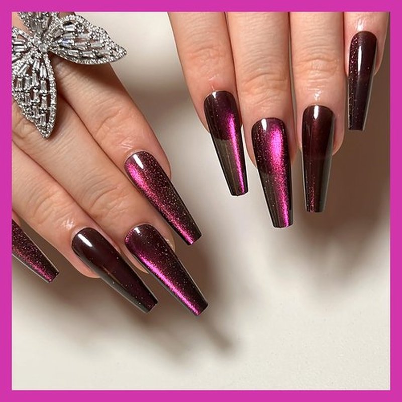 KKUUOO 4 Pack Long Coffin Gradient & Glitter Nails, Full Cover Glossy Acrylic False Nails, Stick On, 96pcs 12 Sizes-4 Styles