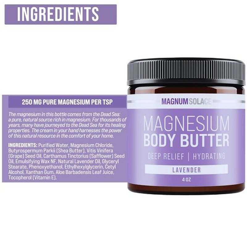 Magnum Solace Magnesium Body Butter - Relaxing Nighttime Cream - Lightly Scented Lavender