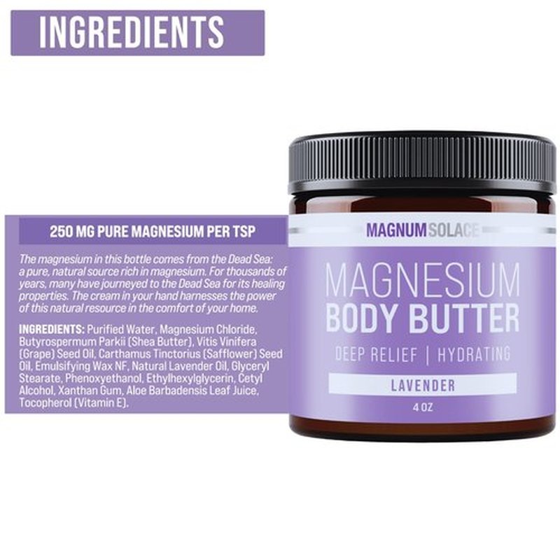 Magnum Solace Magnesium Body Butter - Nighttime Magnesium Cream - Lightly Scented (Lavender)