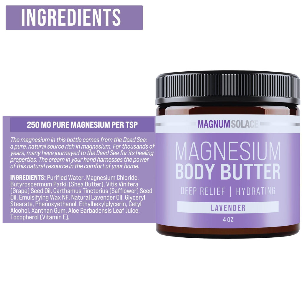 Magnum Solace Magnesium Body Butter - Nighttime Magnesium Cream - Lightly Scented (Lavender)