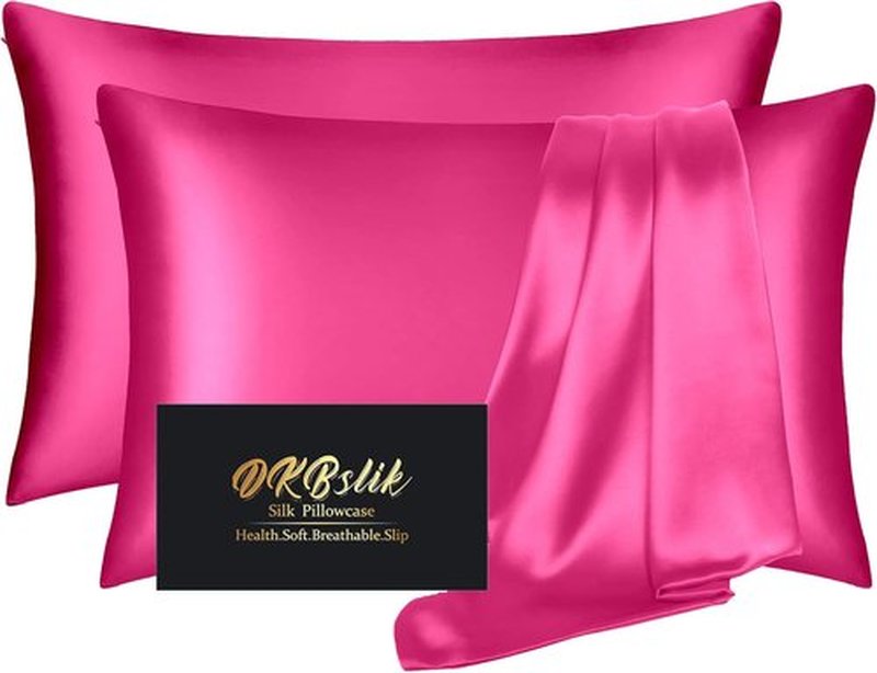 Mulberry Silk Pillowcase Set by [Brand Name] - Anti-Acne Queen Size | Luxurious Hot Pink for Hair & Skin