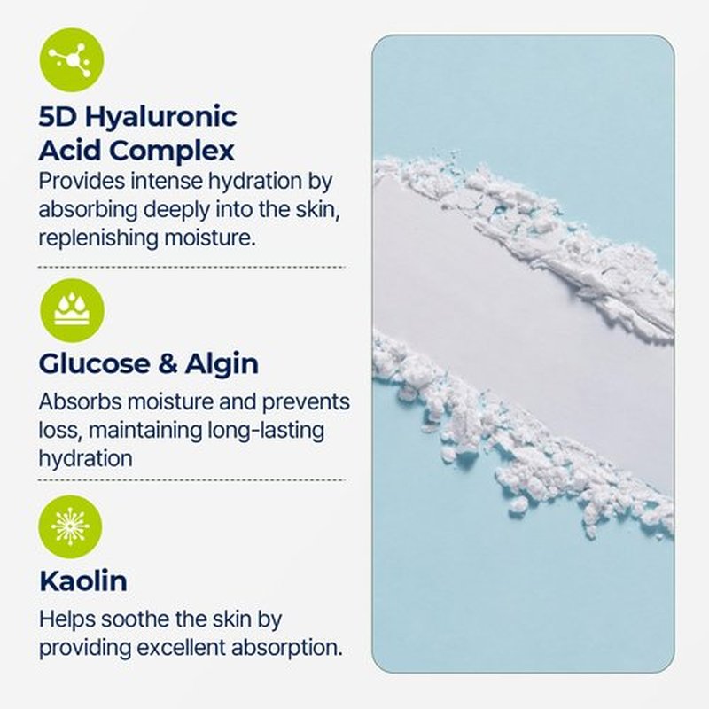 Torriden DIVE IN Modeling Mask (pack of 5) | Intensive Hydration and Cooling | 5D Hyaluronic Acid Complex, Glucose & Algin, Kaolin