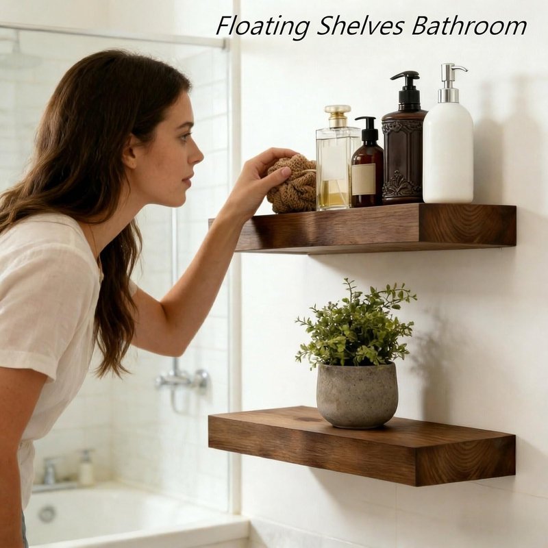 BBE Rustic Walnut Floating Shelves - Wall-Mounted Bathroom Decor | Set of 2, 16 Inch Storage for Living Room, Bedroom, Kitchen