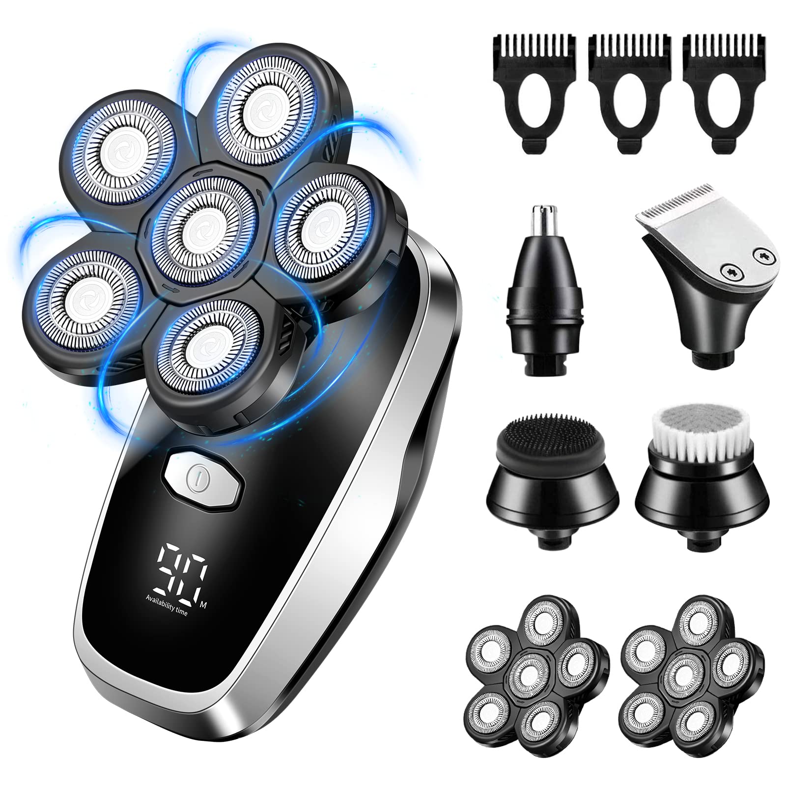 Head Shavers for Bald Men Upgraded Electric Razors for Men Multifunctional Electric Shaver for Balding Head Rechargeable Razors for Bald Man Waterproof Mens Head Razor Cordless Rotary Shaver