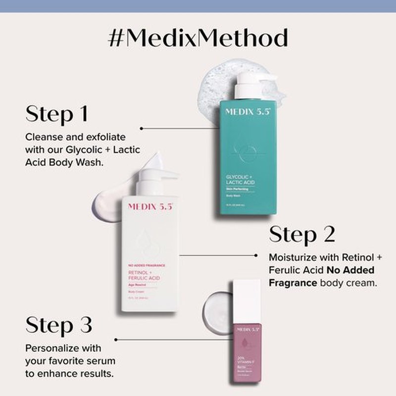 MEDIX Fragrance Free Retinol Face Moisturizer & Body Lotion Crepey Skin Care Treatment | Anti Aging Firming Retinol Cream For Face Targets Loose Crepe Skin, Wrinkles, & Fine Lines, 15 Fl Oz
