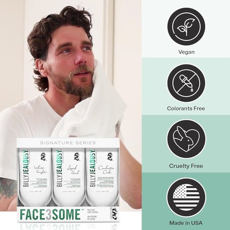 Billy Jealousy Face3Some Vegan Men's Skincare Kit - Travel Size Daily Cleanser & Moisturizer