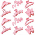 12 Pcs Claw Clips, Multi-Shapes Hair Clips for Women Girls, Non-Slip Large Jaw Claw Clips for Thick Thin Curly Hair Accessories (Light Pink)