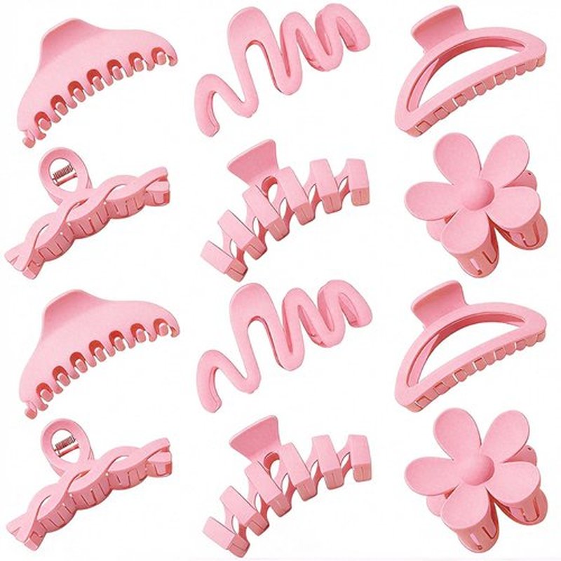 12 Pcs Claw Clips, Multi-Shapes Hair Clips for Women Girls, Non-Slip Large Jaw Claw Clips for Thick Thin Curly Hair Accessories (Light Pink)