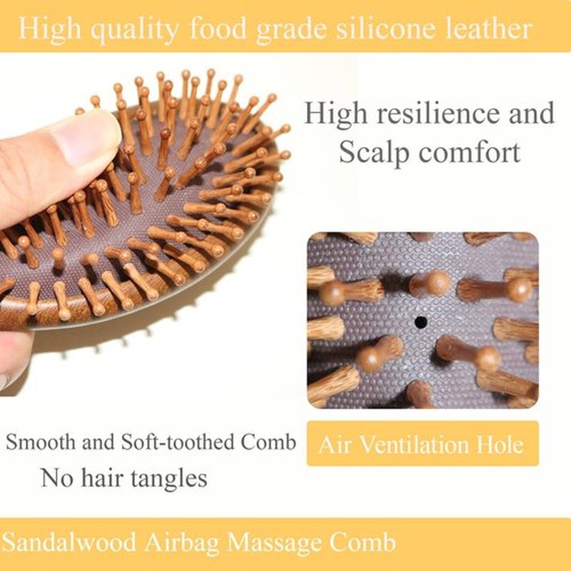 Sandalwood Hair Brush and Comb for Scalp Massage Hair for Growth Detangler Meridian Massage Comb Hairbrush Wood Airbag Comb Anti-static Air Cushion Comb