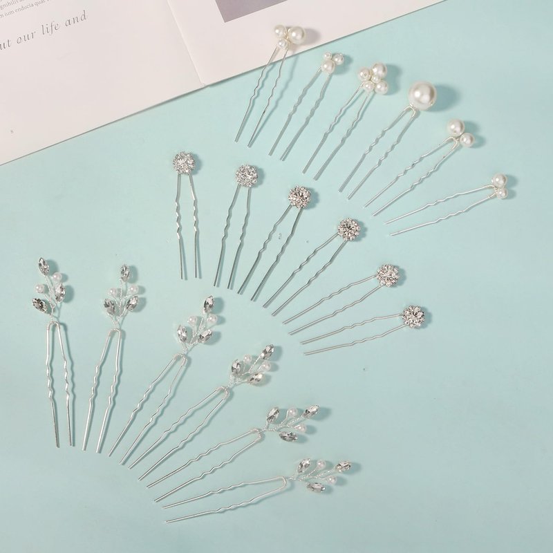 Yandino 18 Pieces Bride Wedding Hair Pins Bridal Hair Accessories Set Jewelry Bridesmaids Silver HairPiece for Women