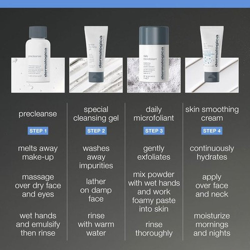 Dermalogica Healthy Skin Kit - Precleanse, Face Wash, Exfoliator & Moisturizer for Glowing Skin