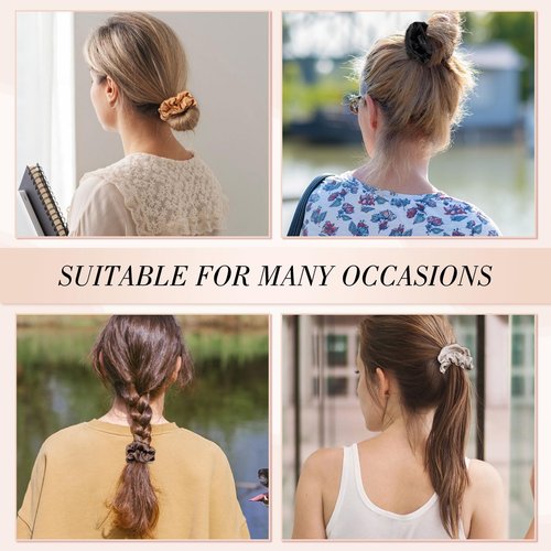 4 Pack Mulberry Silk Scrunchies, Brown Silk Hair Ties for Hair Sleep No Damag Satin Scrunchies Gifts for Mom Wife