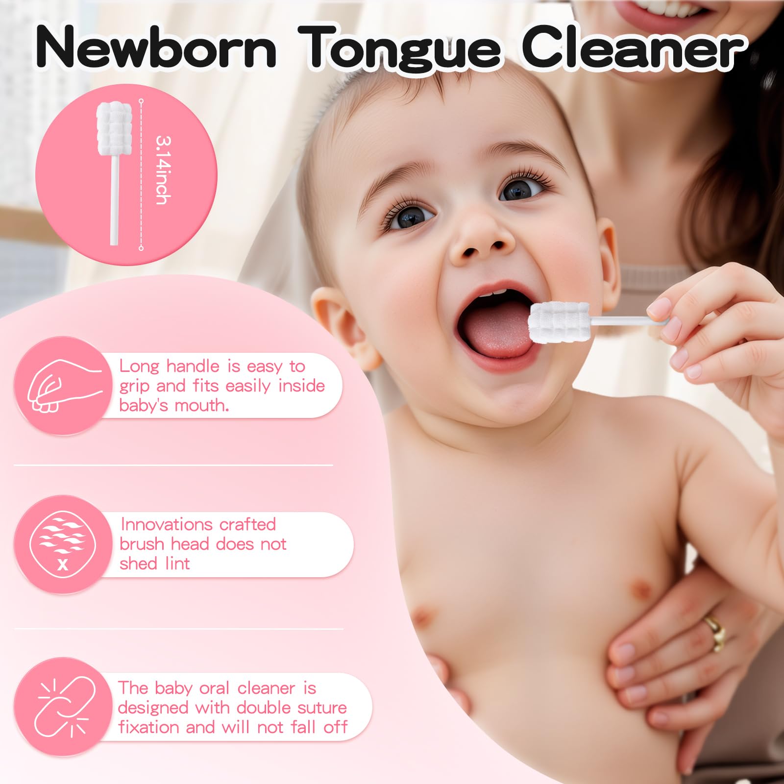 RoseFish 50Pcs Baby Tongue Cleaner for 0-36 Month No Glue Disposable Baby Mouth Oral Cleaner Infant Toothbrush Gum Cleaner 3D Soft Infant Tongue Cleaner+1PCS Finger Toothbrush