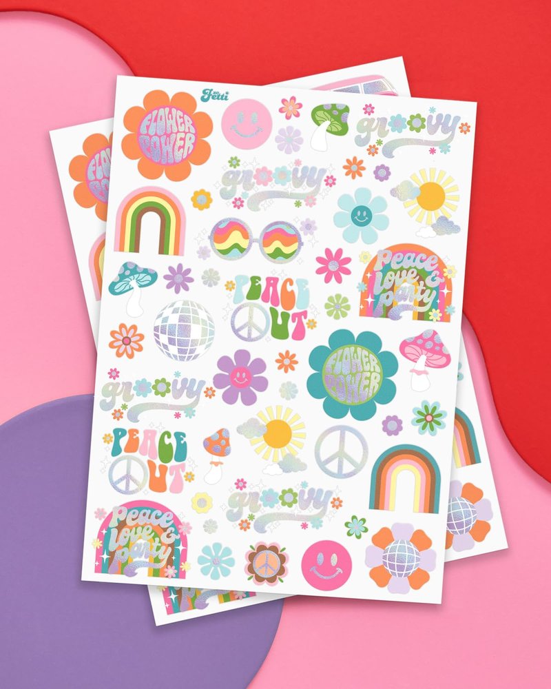 xo, Fetti Groovy Rainbow Birthday Party Temporary Tattoos - 52 Styles | Disco Party Supplies, Happy Pastel Birthday Decorations, 70s Baby Shower Favors, Cool Retro Peace Gift