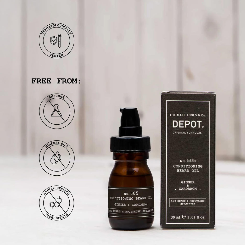 DEPOT No. 505 Conditioning Beard Oil, Ginger & Cardamom | Nourishing with Jojoba Oil, 30ml