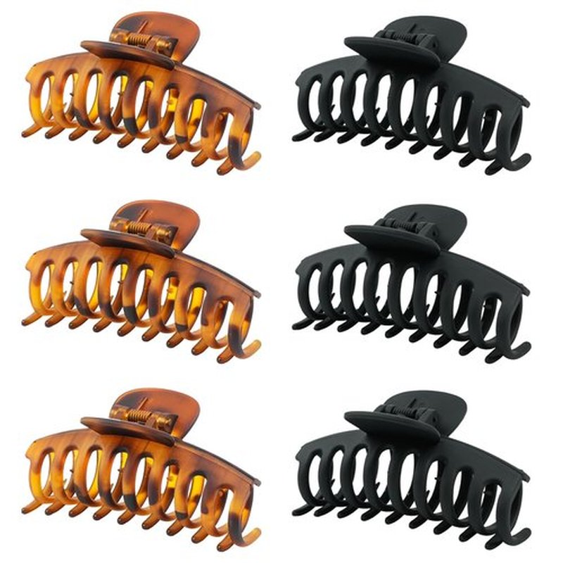 3.5'' Medium Hair Claw Clips for Thin and Medium Thick Hair, Strong Hold Hair Clips for Fine Hair, Non-slip Cute Claw Clips for Women and Girls, Extra Lightweight Matte Jaw clips (Black, Tortoise)