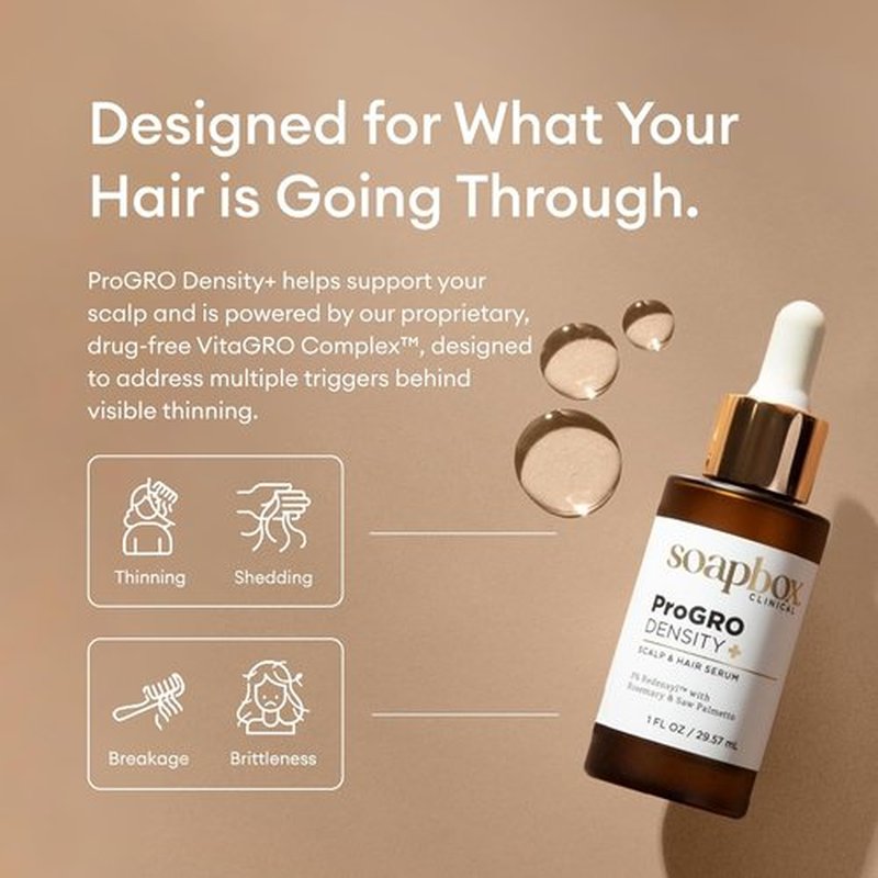 Soapbox ProGRO Density+ Scalp & Hair Growth Serum - Clinically Tested with 3% Redensyl & Rosemary | 1 oz Supply