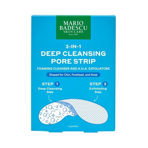 Mario Badescu 2-in-1 Deep Cleansing Pore Strip, Dual Action Foaming Cleanser and AHA Exfoliators Patches for Nose, Chin and Forehead, Removes Whiteheads, Blackheads and Sebum, 6 Pack