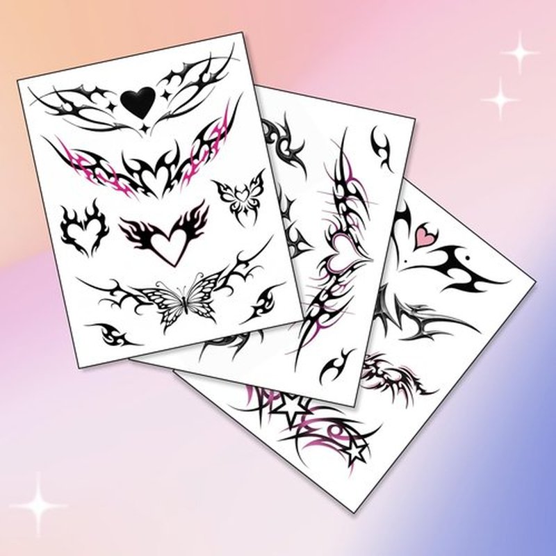 Pixel Hearts Tramp Stamp Temporary Tattoos | Y2K Edgy Cybersigilism | Realistic Waterproof Fake Tats | Festival, Bachelorette, Halloween, Birthday Favors, Accessories