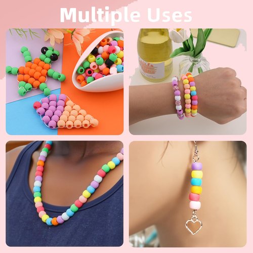 150Pcs 10mm Small Silicone Beads for Hair Braids, Soft Jellyish Pony Hair Beads with 5mm Hole + 50 Rubber Bands and 1 Beader for Braiding, DIY Bracelets Necklaces Crafts (Multicolors)