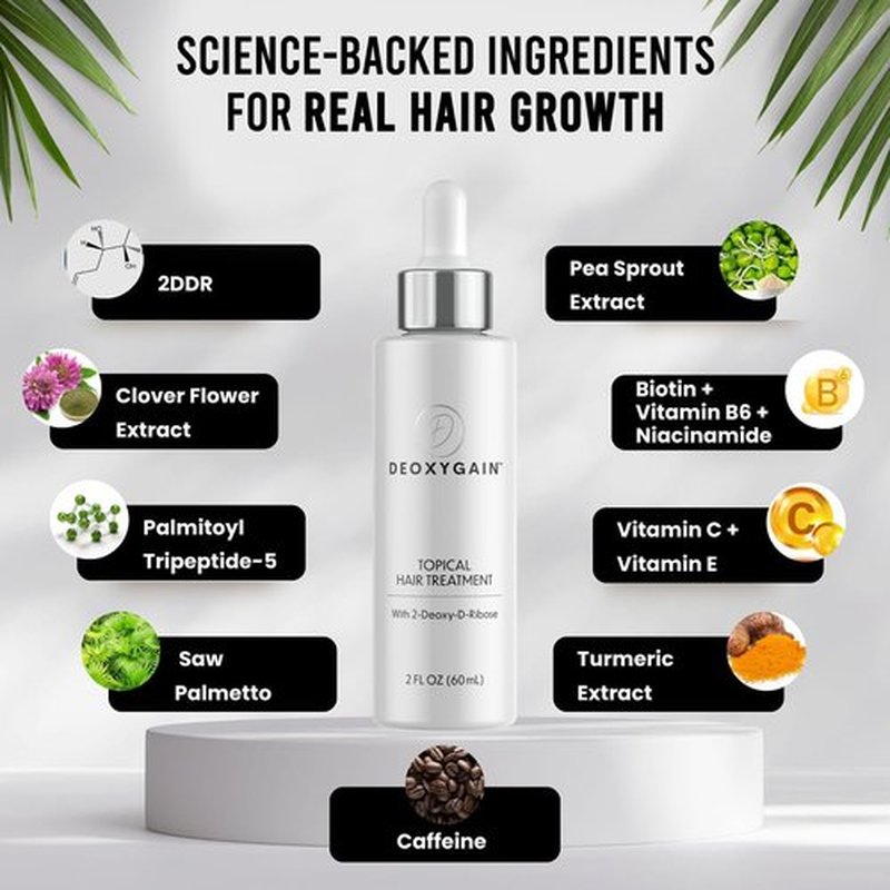 Deoxygain Topical Hair Treatment - Advanced Hair Growth Formula with 2DDR to Block DHT & Stimulate Follicles - 2oz Bottle