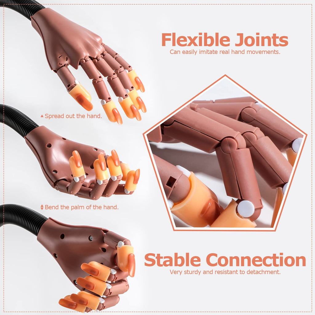 Yiesoum Practice Hand for Acrylic Nails, Flexible Never Fall Off Nail Trainning Adjustable Hands Kits, Fake Hands for Nail Practice, Nail Display Manicure, Movable Nail Maniquin Hand(100PCS Nail Tips)