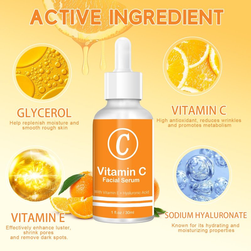 Vitamin C Serum for Face, 20% Vitamin C Brightening Serum with Hyaluronic Acid & Vitamin E, Anti-Aging, Brightening, Improve Dark Spot, Fine Lines & Wrinkles, 1 Fl Oz
