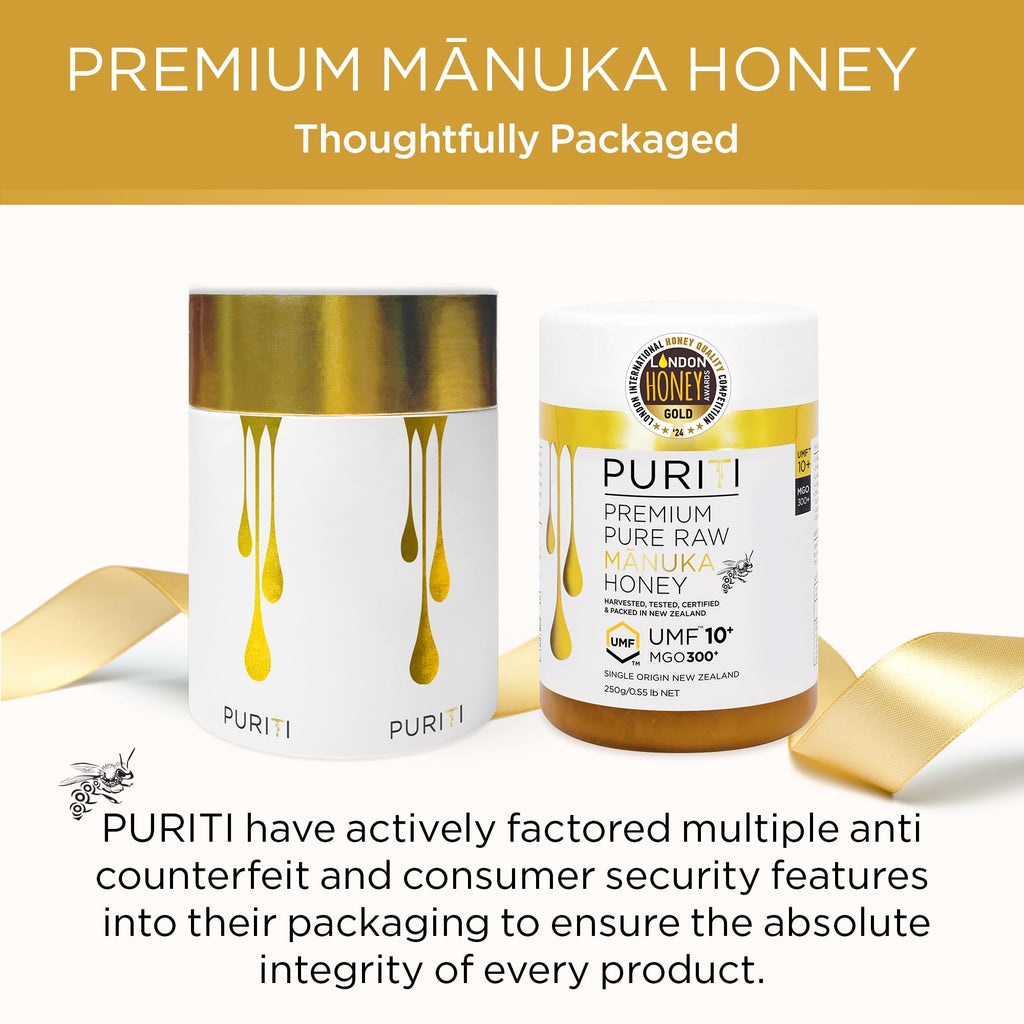 PURITI Manuka Honey MGO 300+ / UMF 10+ | 100% Pure Genuine Raw Manuka Honey | 8.8 Oz / 250g | Harvested, Tested, Certified and Packed in New Zealand