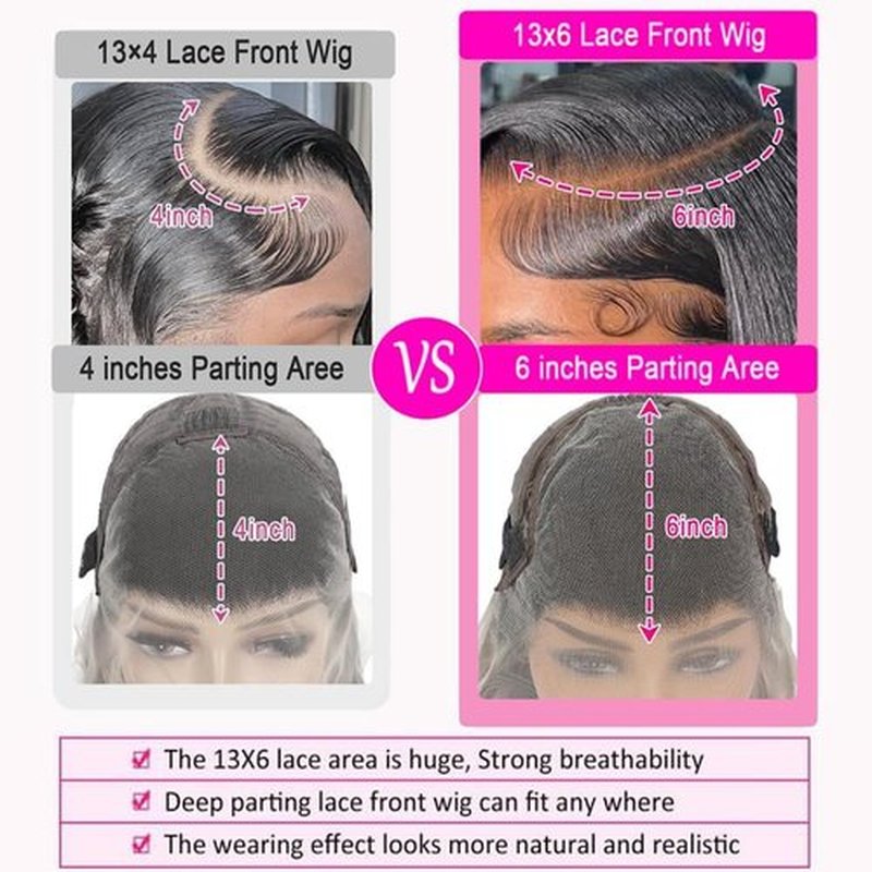 JFOOHD Deep Wave Lace Frontal Wig 13x6 Lace Front Wig Human Hair Pre Plucked Glueless Deep Wave Human Hair Wigs Curly Wigs for Women 200 Density Natural Color (24 Inch)