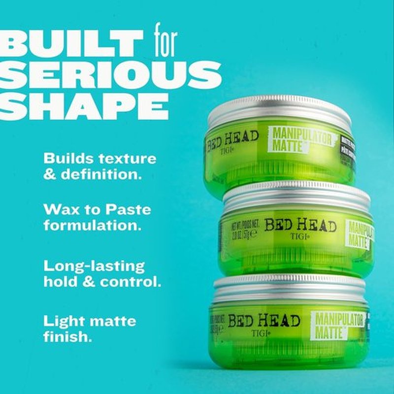 TIGI Bed Head Manipulator Matte Hair Wax - Strong Hold Styling Paste for Short to Medium Hair, 2.01 oz