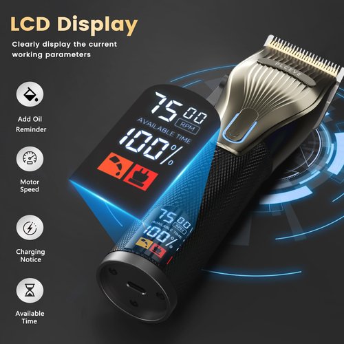 piceve Hair Clipper for Men, Professional Electric Hair Cutting & Trimmers Set with 7500RPM Powerful Motor & LCD Display, Mens Cordless Hair Grooming Kit Barbers Haircut, Gift for Birthday Christmas