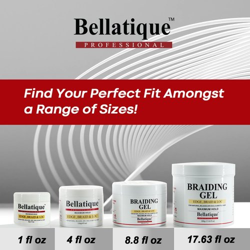 BELLATIQUE Edge, Braid, & Loc Maximum Hold Edge Control & Braiding Gel for Natural, Relaxed, Dry, Dull Hair - No Flaking, No Whitening, Fast Drying, High Shine, Maximum Hold Up to 48 Hrs (8.8 oz)
