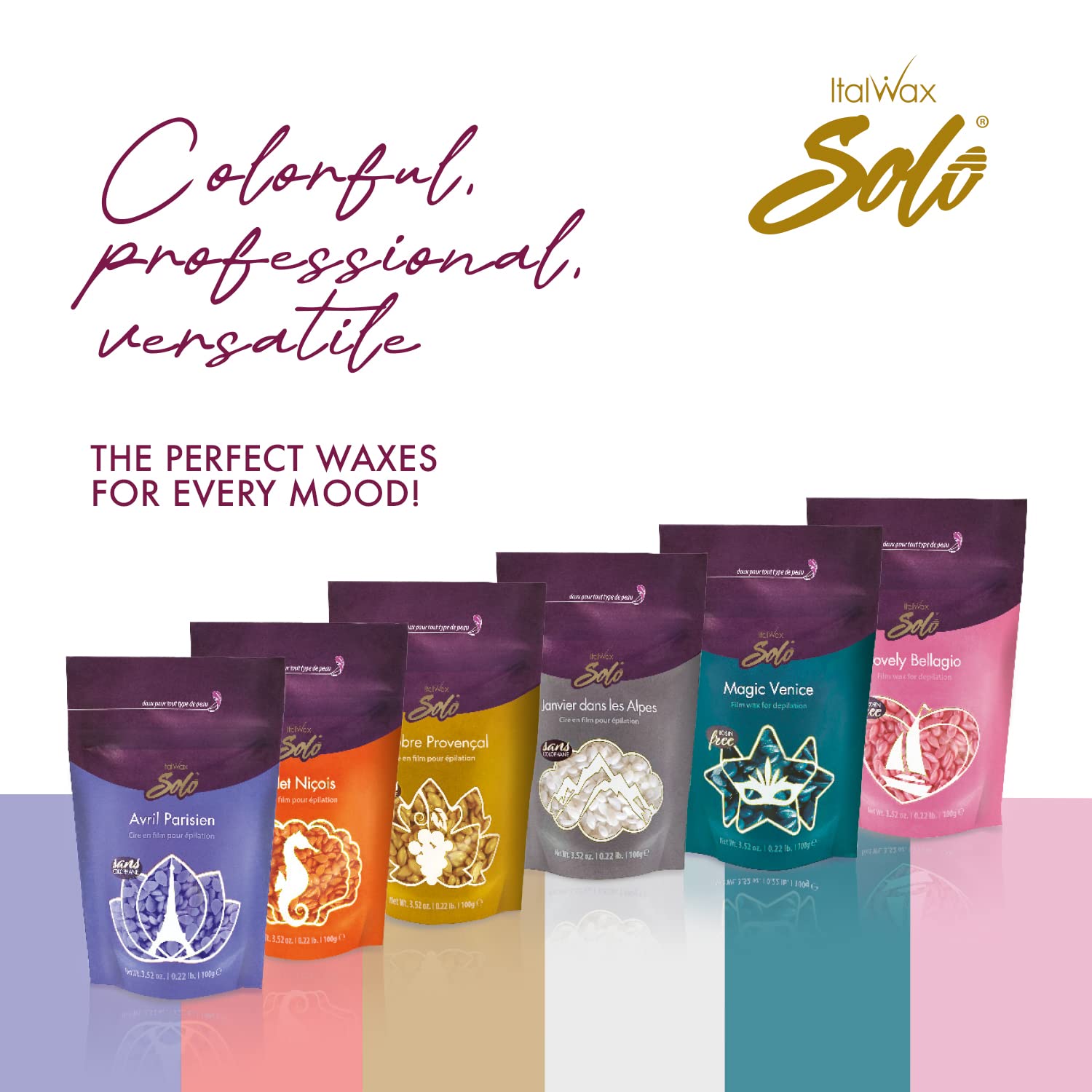 Italwax Solo Janvier Dans Les Alpes - 100g / 3,52 oz - Hard wax beads for hair removal - White -Scent free creamy and soft synthetic formulation - For alla skin type - Face, armpit and bikini area