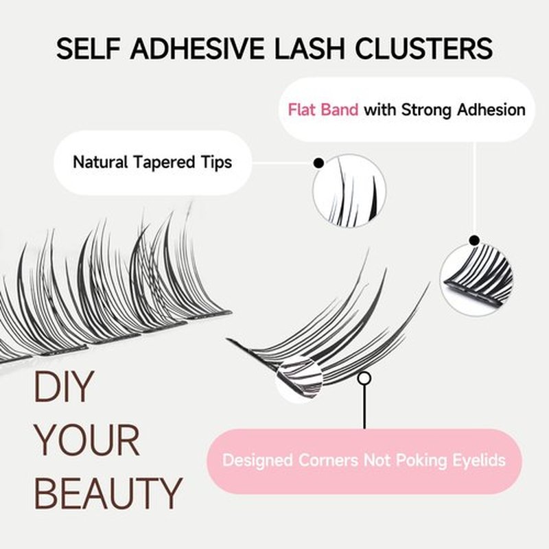 La Maesii Self Adhesive Eyelashes Kit, Natural Look 10-14mm Lash Clusters Kit Reusable Lash Clusters Pre-Glued DIY Eyelash Extensions, No Glue Needed, No Residue, Easy to Apply (Hybrid)
