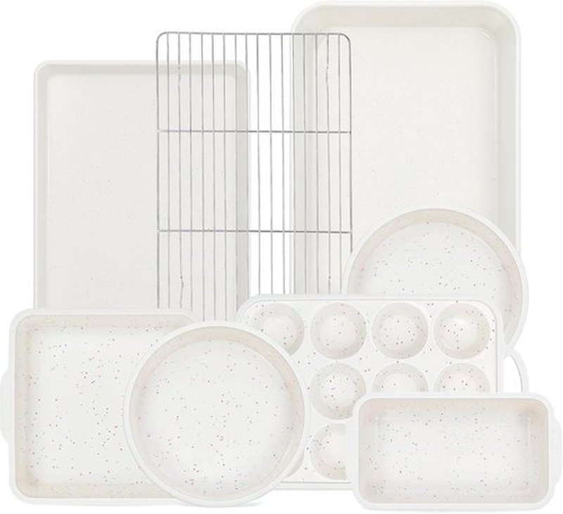 Skiennix 8-Piece Baking Pans Set - Nonstick Silicone Bakeware with Metal Reinforced Frame | Cream Color